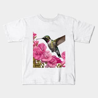 Hummingbird on Pink Flowers Kids T-Shirt